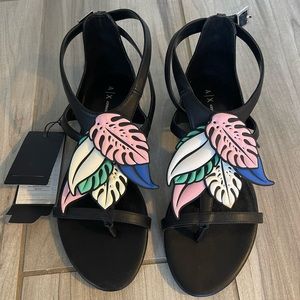 Armani Exchange black leather sandals